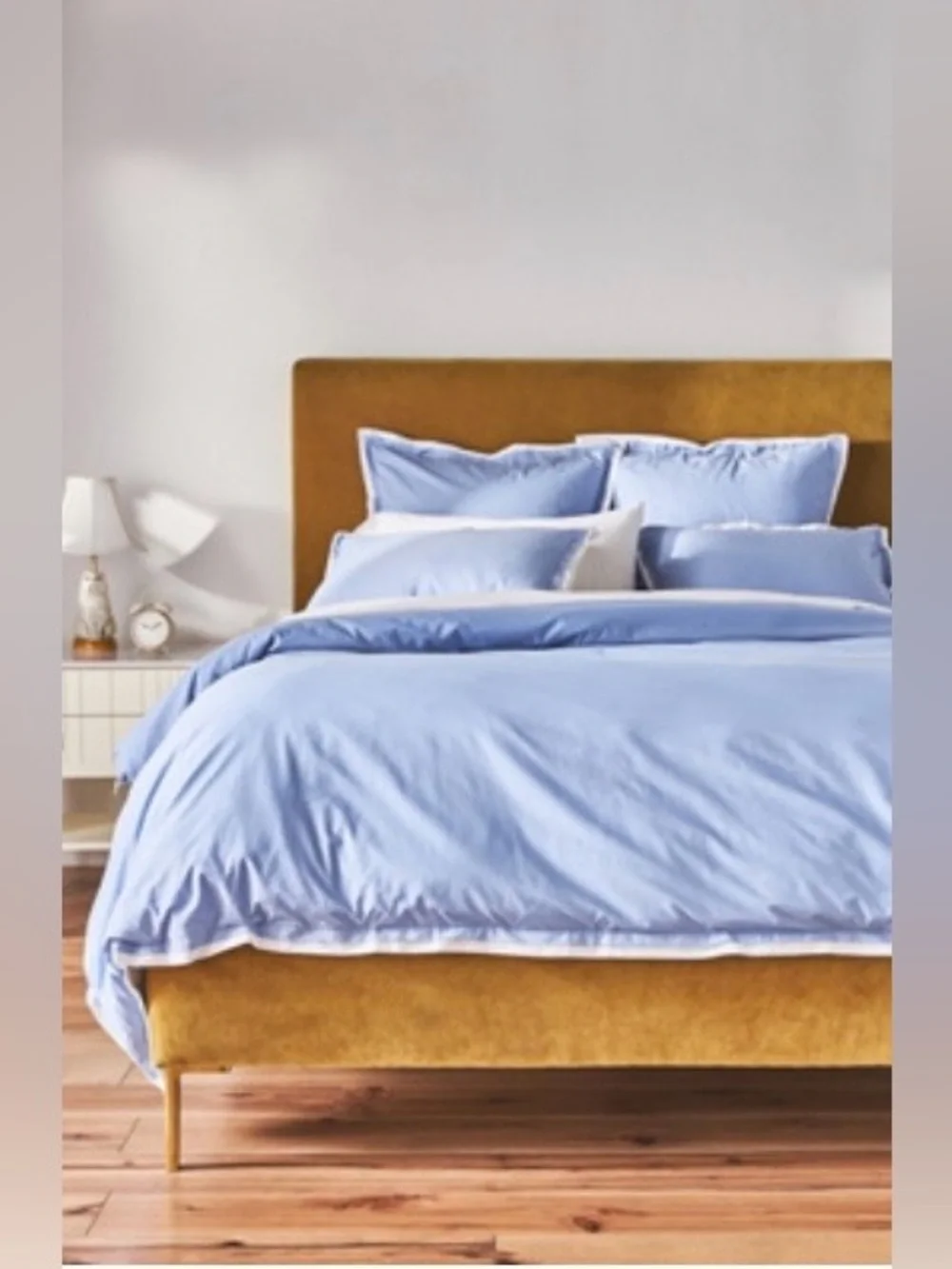 Anthropologie Tipped Contrast Percale Queen Duvet Cover Blue